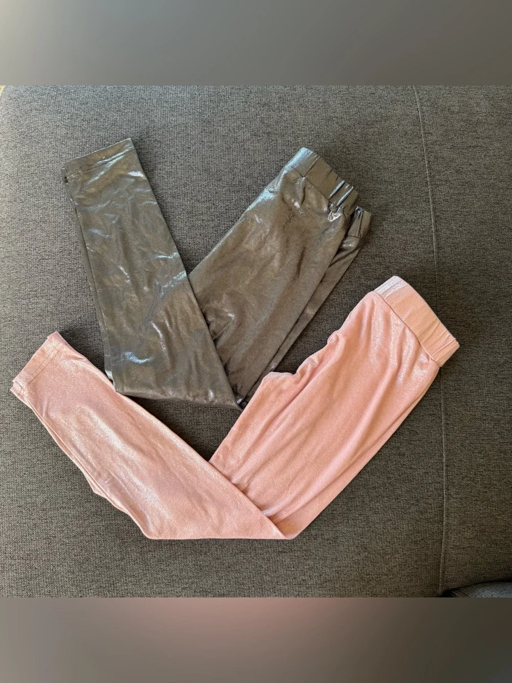 Old Navy bundle Set 2PC Shimmering Metallic Leggings Pink Silver Girls 10-12